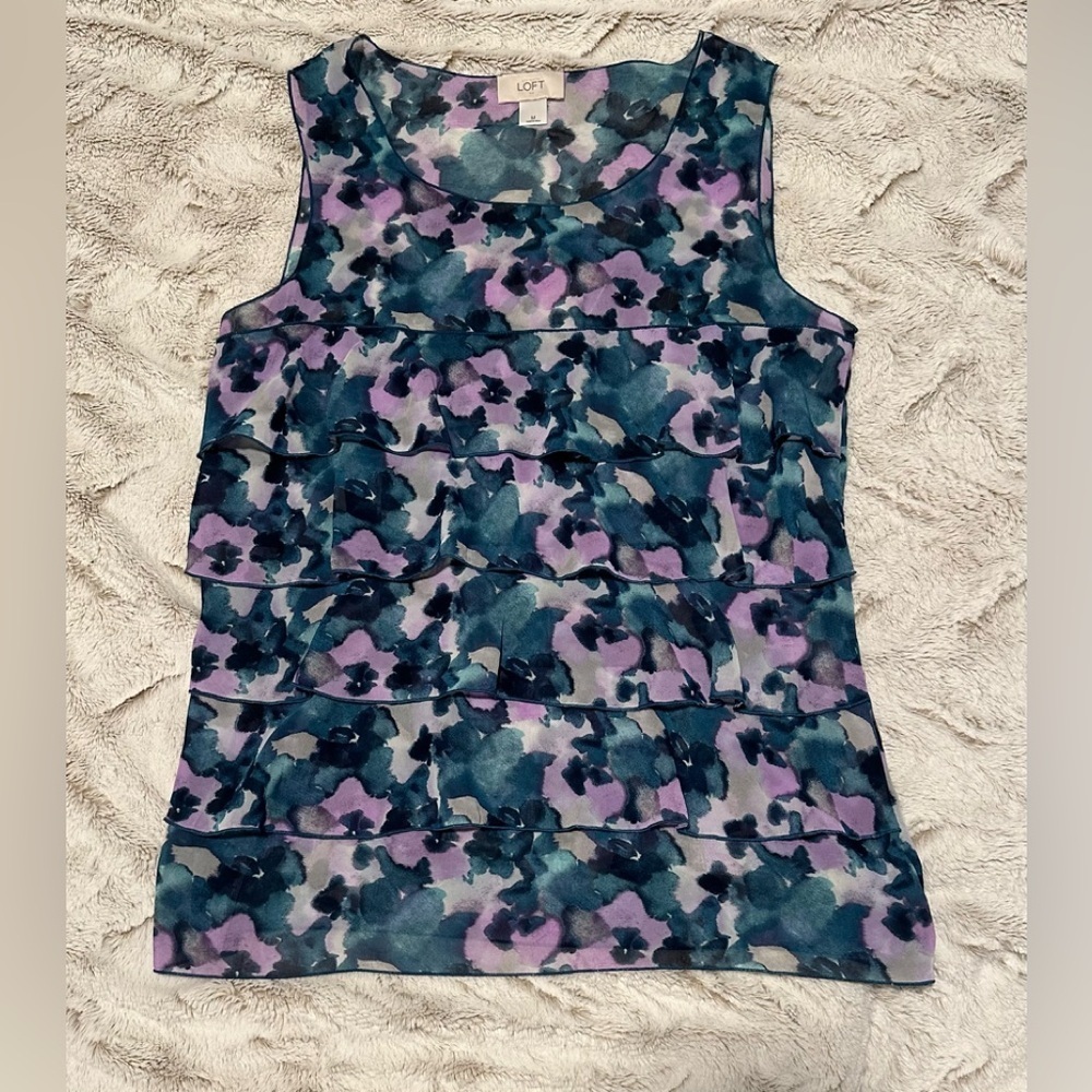 LOFT Floral Tiered Ruffle Blouse